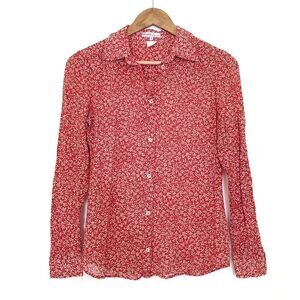 Vtg Michael Kors Sheer Blouse Women's Small Made in Italy Red White Semi Sheer